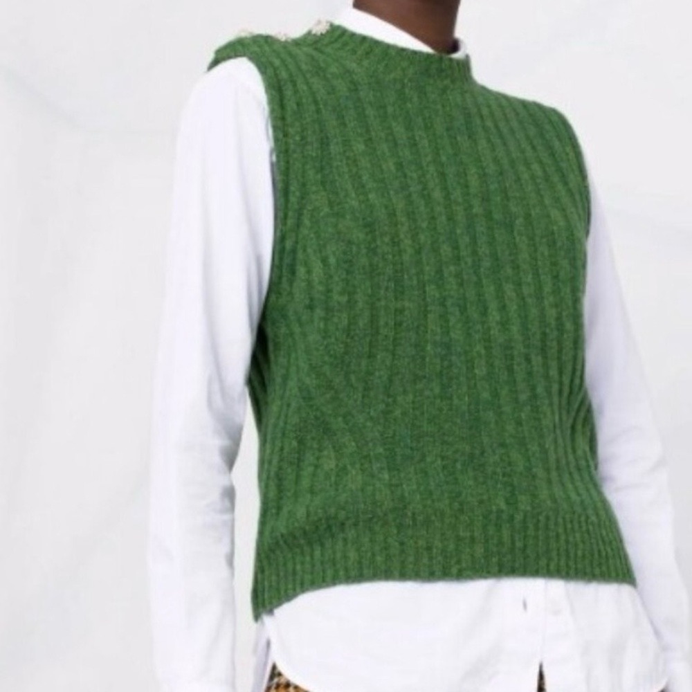 NWOT GANNI Shoulder Button Recycled Wool Blend Sweater Vest In Green, L